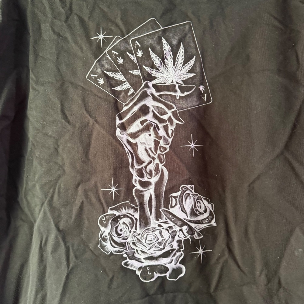 Empyre Button Up Shirt Mens L Black Good Skeleton Cannabis Graphic Streetwear
